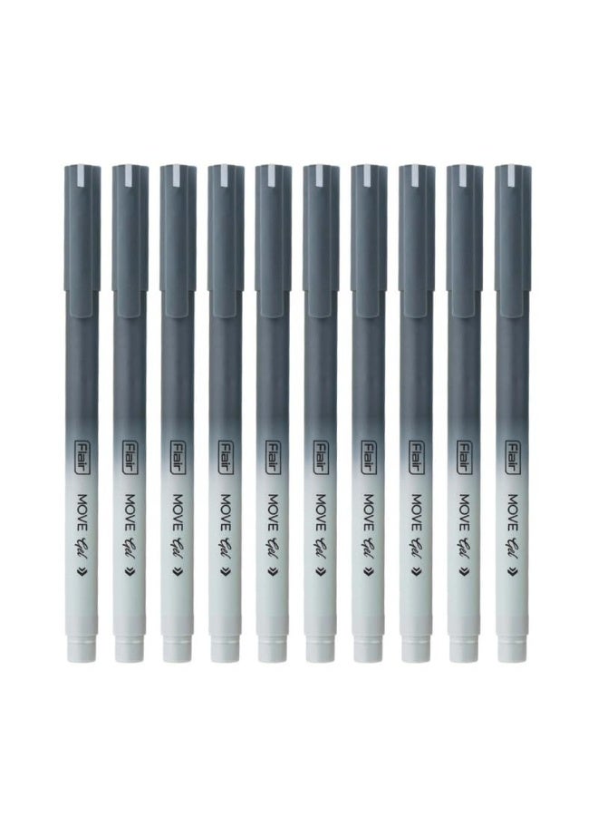 FLAIR Move Gel Pen | Black & Grey Aesthetic Pastel Matt Finished Body | Effortless Writing With Sleek Clip Design | Black Ink, Set Of 10 - Image 4