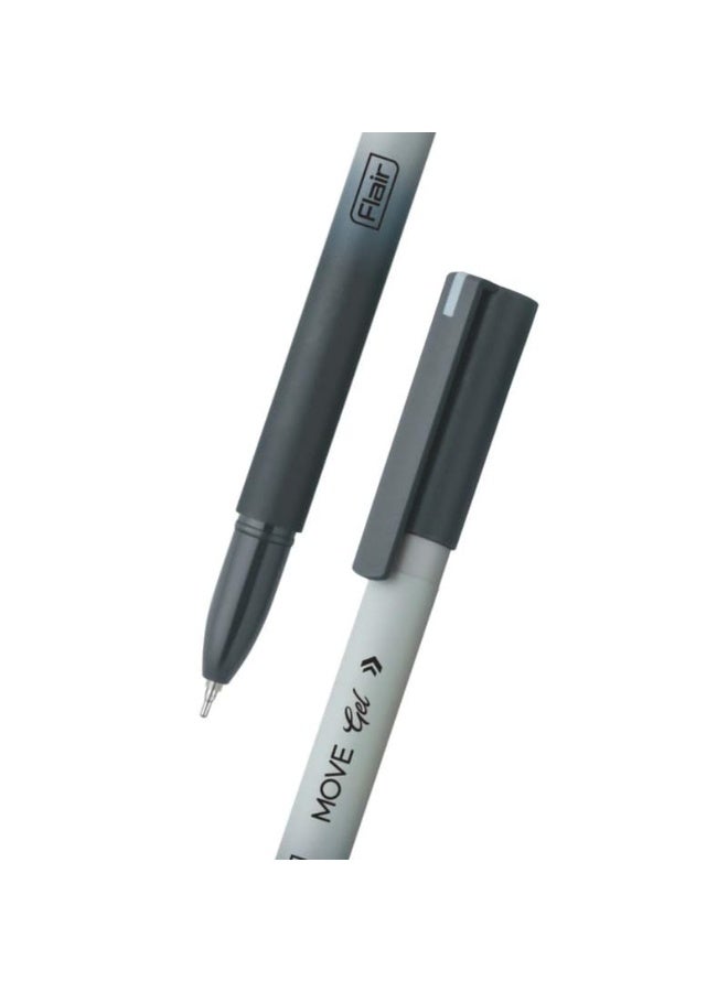 FLAIR Move Gel Pen | Black & Grey Aesthetic Pastel Matt Finished Body | Effortless Writing With Sleek Clip Design | Black Ink, Set Of 10 - Image 2