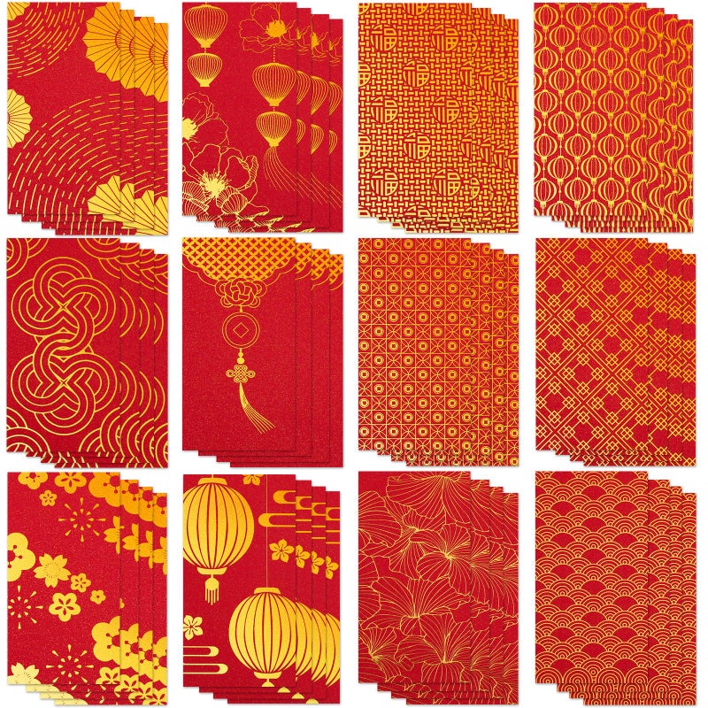 UPINS Chinese New Year Red Envelopes, 48Pcs 2026 Lunar Traditional Lucky Money Hong Bao Embossed Print Red Envelope for Spring Festivel Chinese New Year Wedding Supplies Decor（12 Patterns） - Image 1