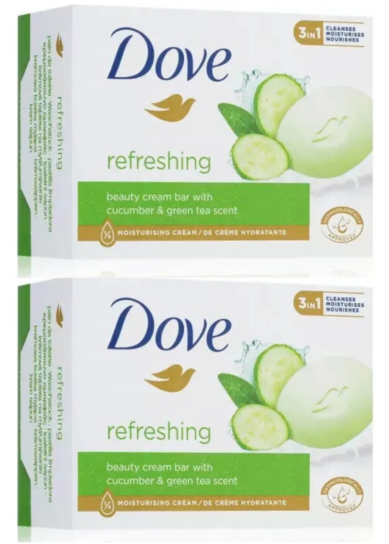 دوف صابون دوف المنعش للجمال مع الخيار والشاي الأخضر - 90 غرام، قطعتان - Image 1