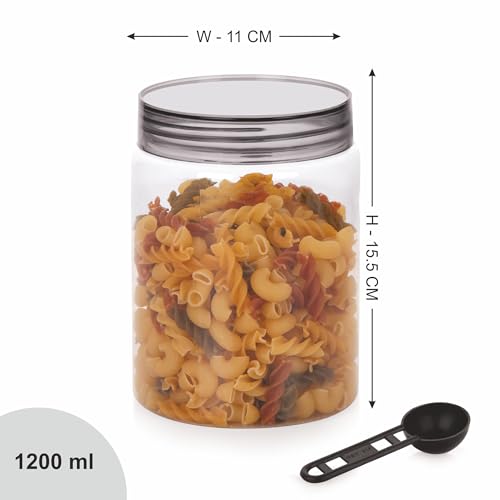 Homeor Plastic Storage Jar & Containers With Spoon, Airtight & BPA Free Containers for Kitchen Storage, Grocery Kitchen Container, Multipurpose Jar, Fridge Storage Container, 1200 ML Set 6, Black - Image 2