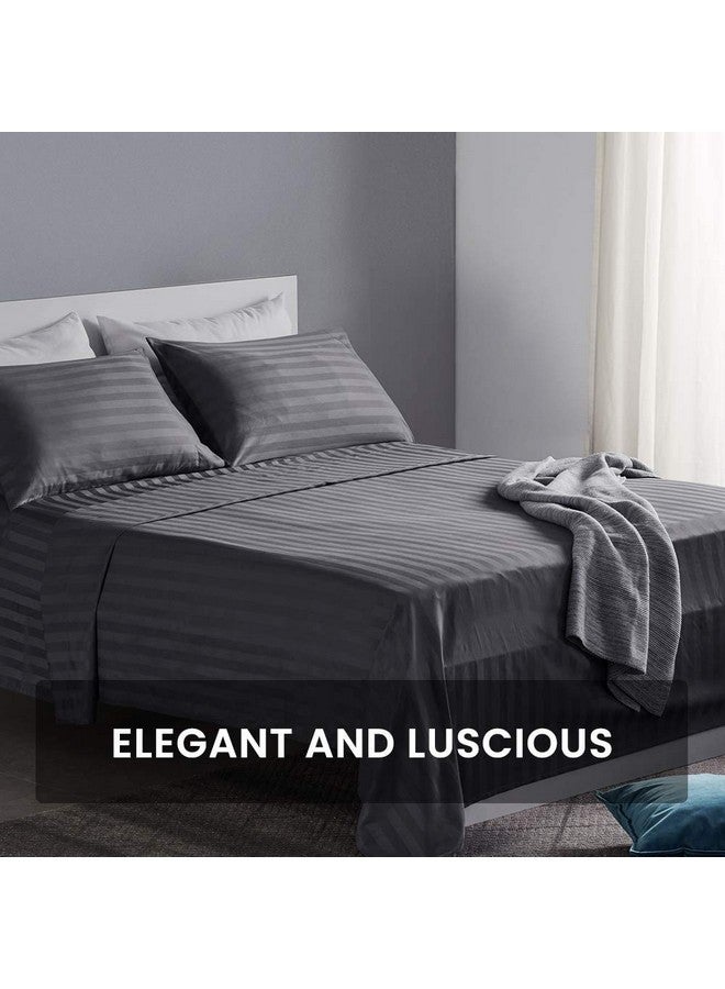 LINENWALAS Linenwalas Summer Special 100% Anti-Pilling Cotton 310 TC Satin Stripes Double Fitted Bedsheet with 2 Pillow Covers - Grey - 72x78x14 - Image 5