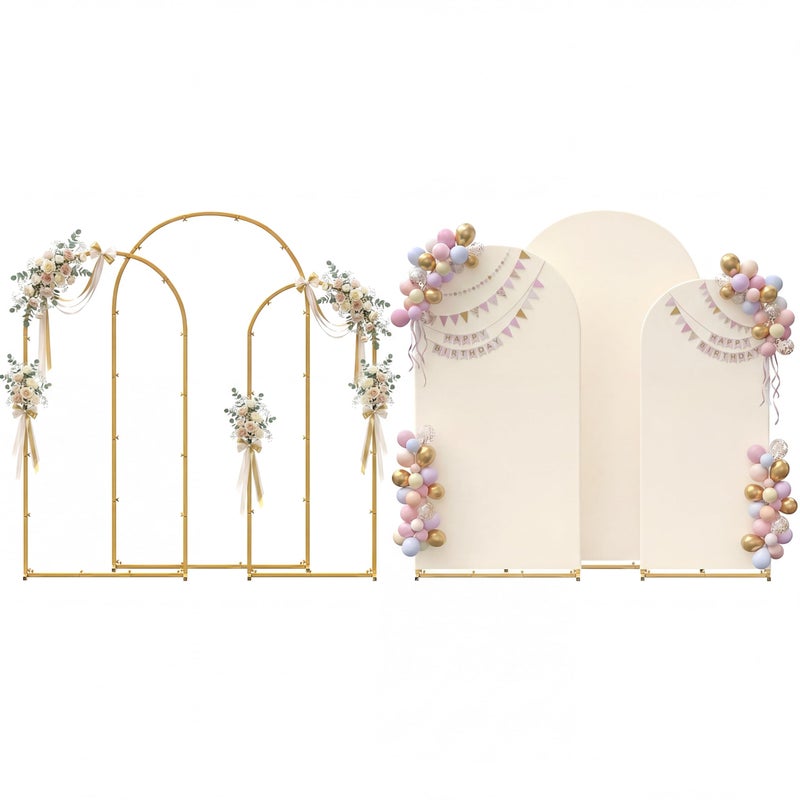 Toolterritary Set of 3 Metal Arch Backdrop Stand with Cover Set, (7.2FT, 6.6FT, 6FT Wedding Arch and Cover Set), Backdrop Arch for Party, Baby Shower, Birthday, and Graduation Ceremony - Image 1