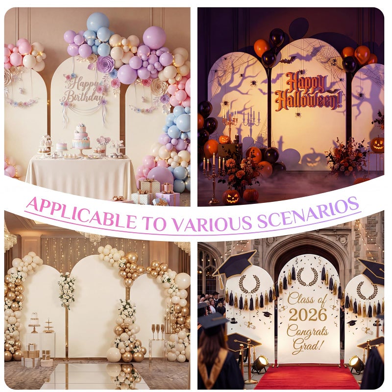 Toolterritary Set of 3 Metal Arch Backdrop Stand with Cover Set, (7.2FT, 6.6FT, 6FT Wedding Arch and Cover Set), Backdrop Arch for Party, Baby Shower, Birthday, and Graduation Ceremony - Image 3