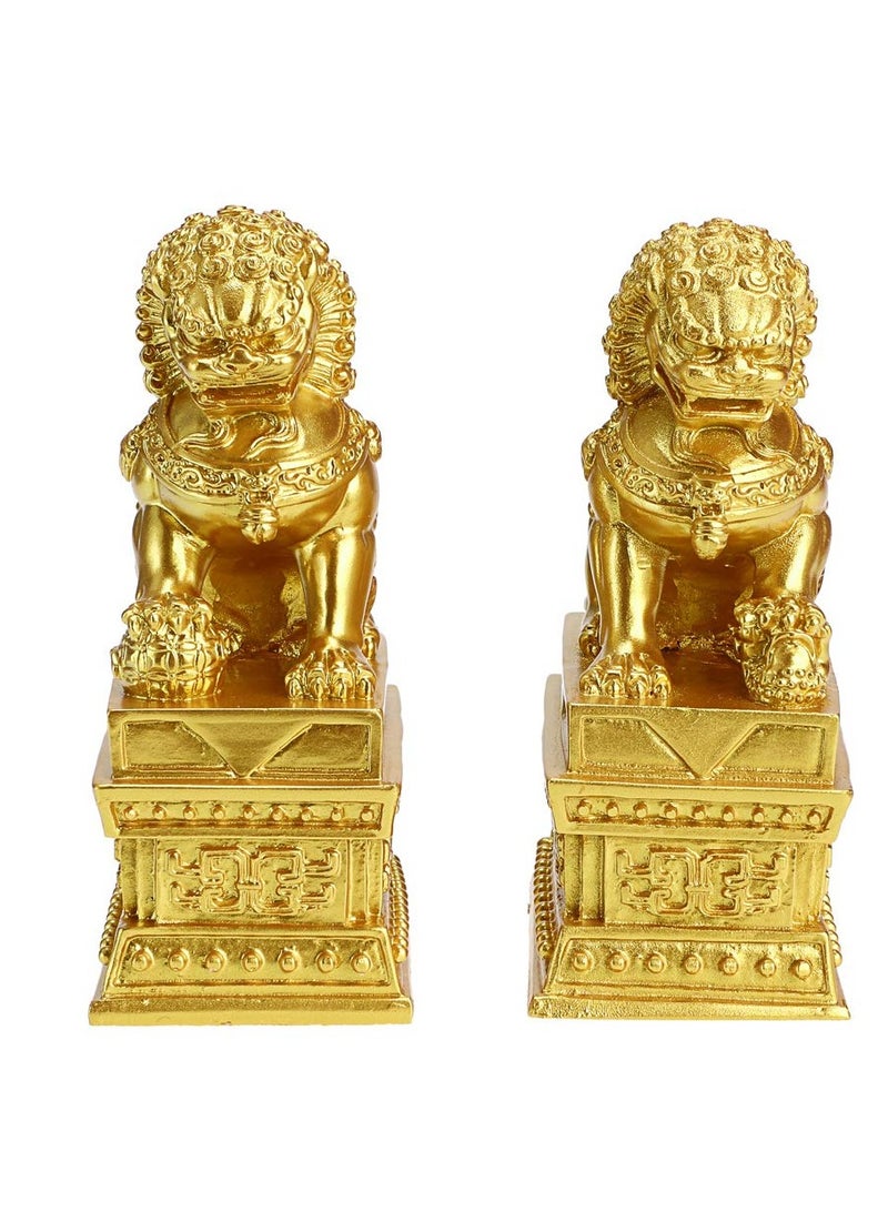 Excefore Chinese Style Pair of Lion Statue, Foo Dogs Decor Stone Lion,Chinese Style Feng Shui Statues Auspicious Ornaments,  Suitable for Home Decor, Store Opening Gift, House Warming - Image 2