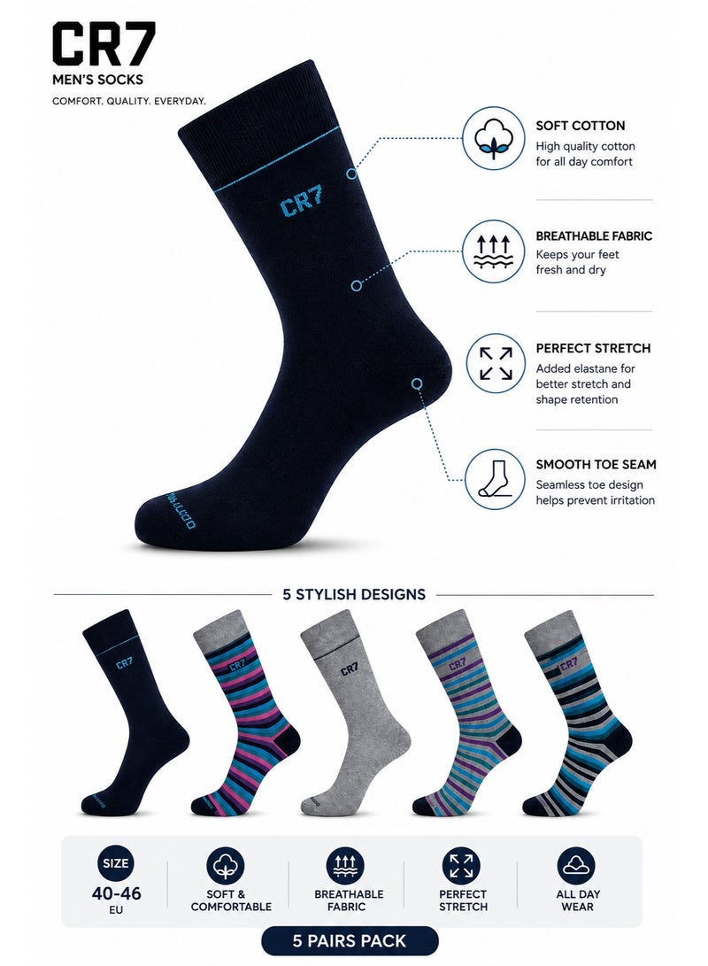 CR7 Men's Socks 5-Pack, Cotton Blend Socks, Size 40-46 - Image 3