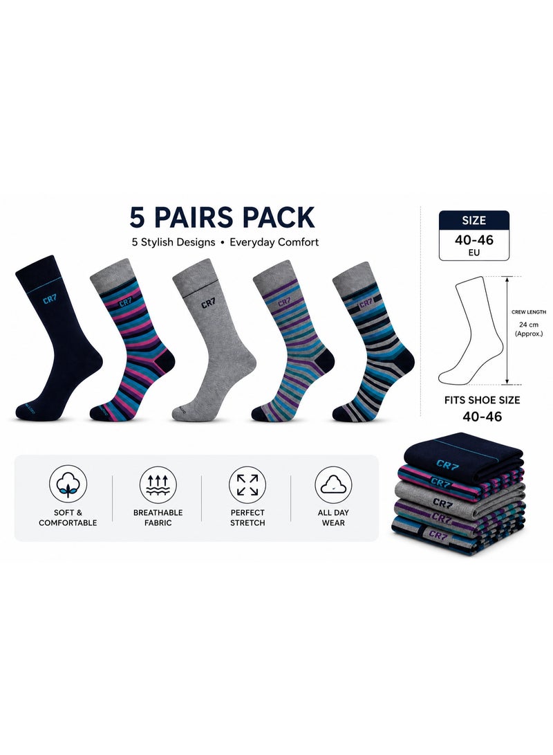 CR7 Men's Socks 5-Pack, Cotton Blend Socks, Size 40-46 - Image 5
