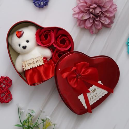 BENAVJI Heart Shaped Valentines Day Gift Box with I Love You Message Teddy Bear 3 Red Roses- Valentine Gift for Girlfriend Boyfriend Husband Wife-Valentine Day Gifts-Valentine Day Decoration Items - Image 1