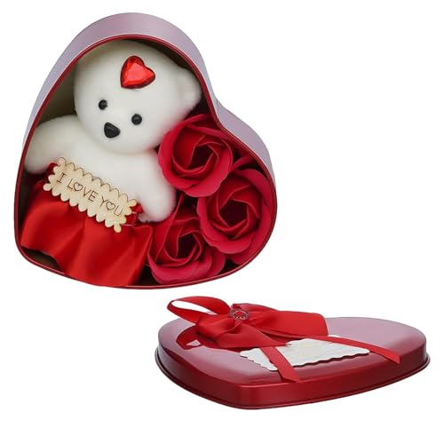 BENAVJI Heart Shaped Valentines Day Gift Box with I Love You Message Teddy Bear 3 Red Roses- Valentine Gift for Girlfriend Boyfriend Husband Wife-Valentine Day Gifts-Valentine Day Decoration Items - Image 4