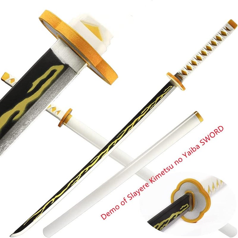 damdos Halloween Prop Anime Cosplay Sword, Demon Slayer Swords ,32" Demo Fantasy Agatsuma Zenitsu Swords Satoman Tanjirou Swords Shinazugawa Sanemi PU Material Xmas Birthday Gifts (Agatsuma Zenitsu) - Image 2