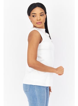 Zero Women Crew Neck Sleeveless Plain Top, White  - Image 2
