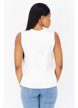 Zero Women Crew Neck Sleeveless Plain Top, White  - Image 3