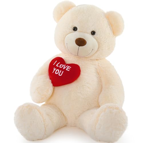 MaoGoLan Big Teddy Bear Stuffed Animal Soft and Cuddly Giant White Teddy Bear Plush with I Love You Red HeartValentines Gift for KidsGirlfriendBoyfriendLover36 inches - Image 1