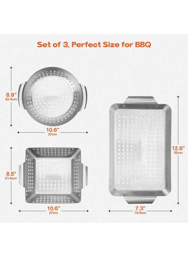 Onlyfire Chef Onlyfire 3 Packs Grill Baskets, Heavy Duty Stainless Steel Perforated Vegetable Grill Baskets, 3 Piece Mini Grilling Basket Set, Grill Pan for Outdoor Grill - Image 2