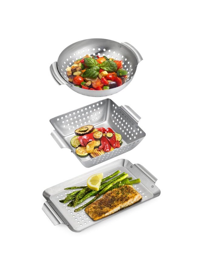 Onlyfire Chef Onlyfire 3 Packs Grill Baskets, Heavy Duty Stainless Steel Perforated Vegetable Grill Baskets, 3 Piece Mini Grilling Basket Set, Grill Pan for Outdoor Grill - Image 1