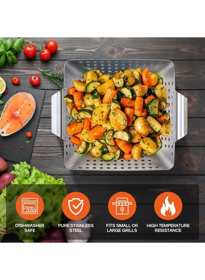 Onlyfire Chef Onlyfire 3 Packs Grill Baskets, Heavy Duty Stainless Steel Perforated Vegetable Grill Baskets, 3 Piece Mini Grilling Basket Set, Grill Pan for Outdoor Grill - Image 5