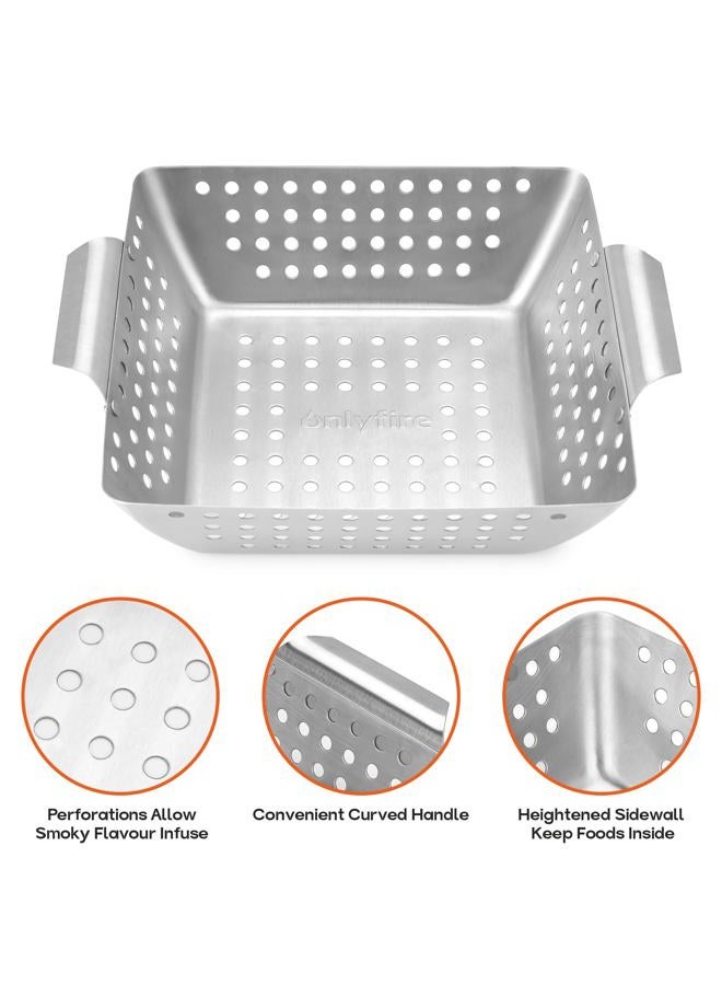 Onlyfire Chef Onlyfire 3 Packs Grill Baskets, Heavy Duty Stainless Steel Perforated Vegetable Grill Baskets, 3 Piece Mini Grilling Basket Set, Grill Pan for Outdoor Grill - Image 3