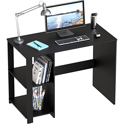 SHW SHW 38Inch Home Office Computer Desk with Shelves Black 