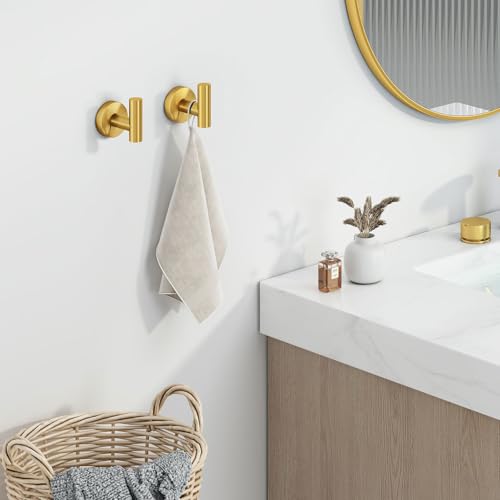 Angle Simple Bathroom Towel Hook 2 PCS, SUS304 Stainless Steel Bath Towel Robe Coat Holder, Heavy Duty Wall Hook, Brushed Dark Gold - Image 2