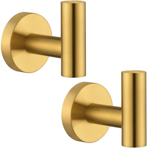 Angle Simple Bathroom Towel Hook 2 PCS, SUS304 Stainless Steel Bath Towel Robe Coat Holder, Heavy Duty Wall Hook, Brushed Dark Gold - Image 1