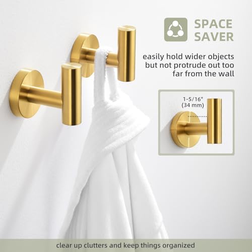 Angle Simple Bathroom Towel Hook 2 PCS, SUS304 Stainless Steel Bath Towel Robe Coat Holder, Heavy Duty Wall Hook, Brushed Dark Gold - Image 5