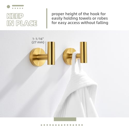 Angle Simple Bathroom Towel Hook 2 PCS, SUS304 Stainless Steel Bath Towel Robe Coat Holder, Heavy Duty Wall Hook, Brushed Dark Gold - Image 4