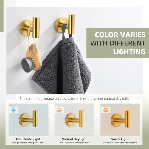 Angle Simple Bathroom Towel Hook 2 PCS, SUS304 Stainless Steel Bath Towel Robe Coat Holder, Heavy Duty Wall Hook, Brushed Dark Gold - Image 3
