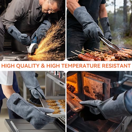 OZERO 932°F Heat Resistant Welding Gloves 16 inches Cowhide Leather - Long Sleeve and Insulated Lining BBQ Glove for Tig Welder/Mig/Grill/Barbecue/Stove Black-gray - Image 5