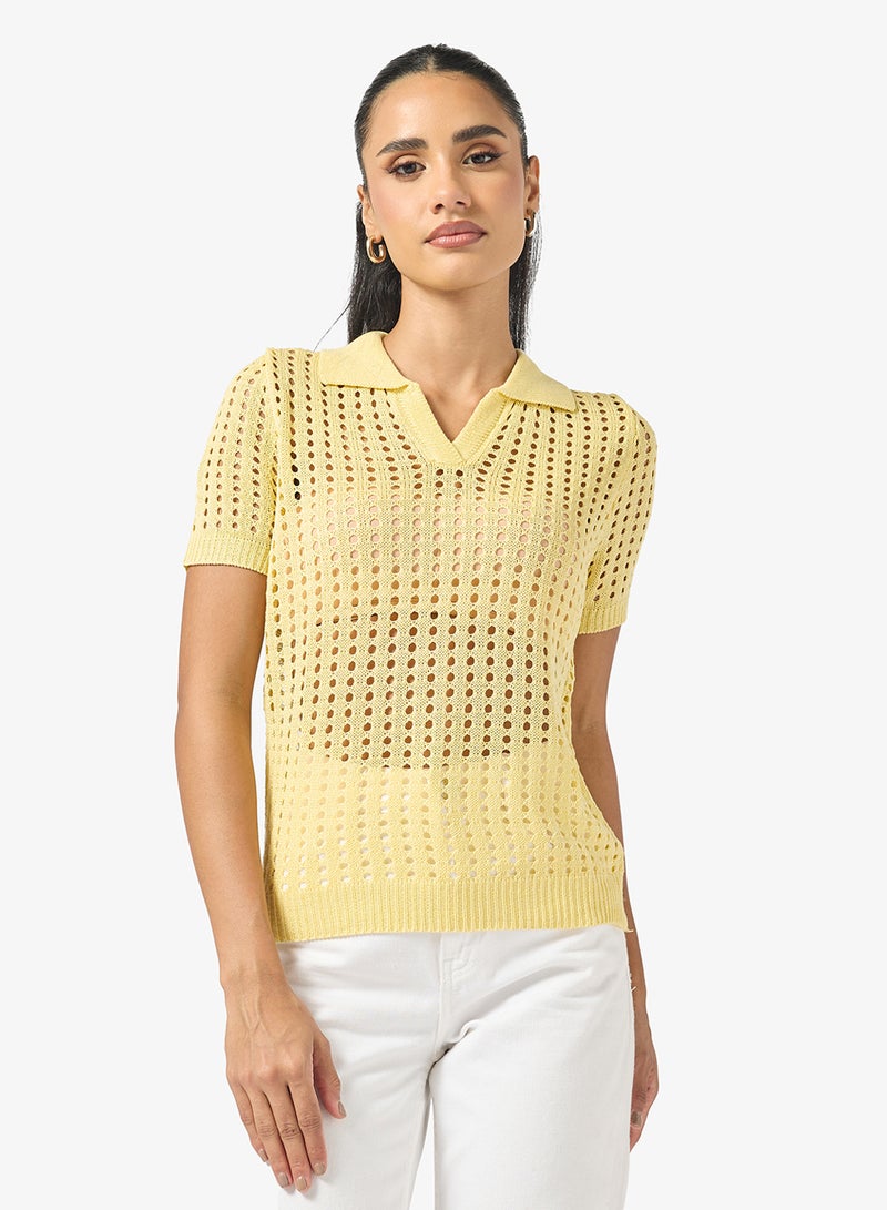 جينجر بلوزة محبوكة بياقة مفتوحة - Image 1