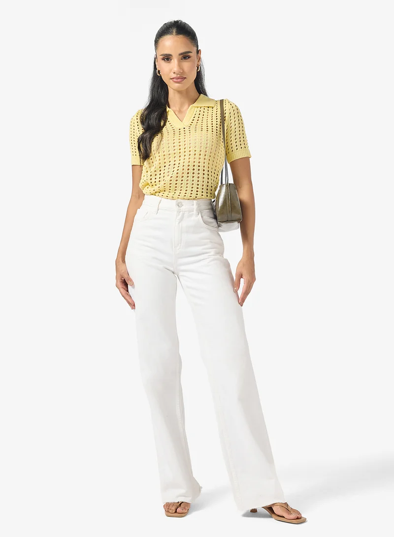 Ginger Knitted Openwork Collared Top