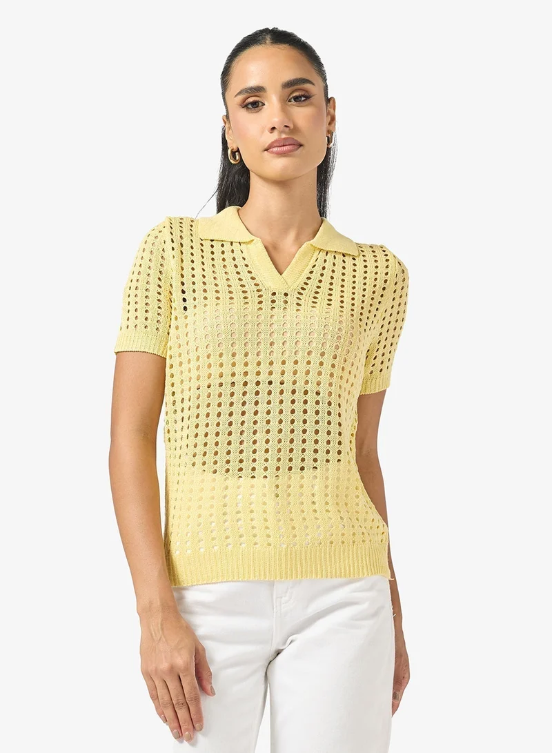 Ginger Knitted Openwork Collared Top