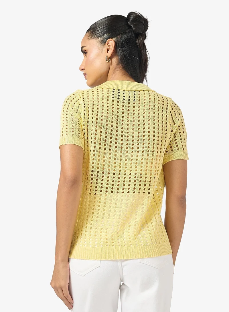 Ginger Knitted Openwork Collared Top