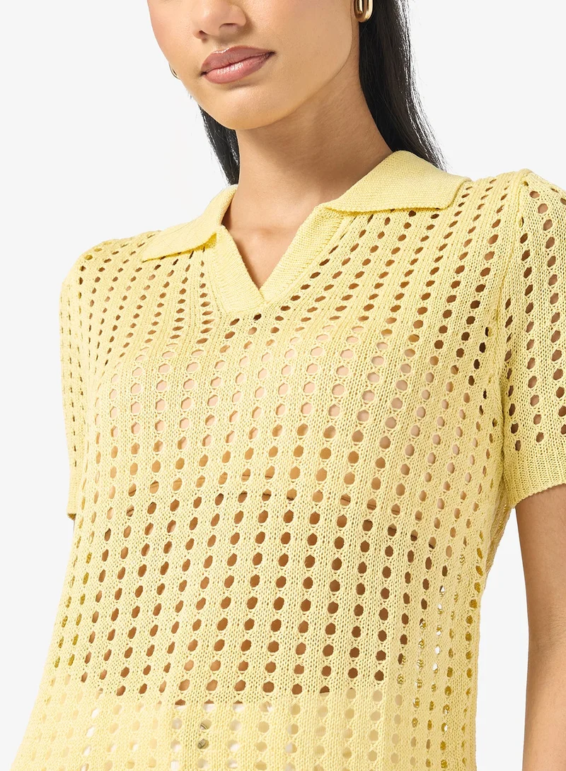 Ginger  Knitted Openwork Collared Top for Women | Best Price UAE