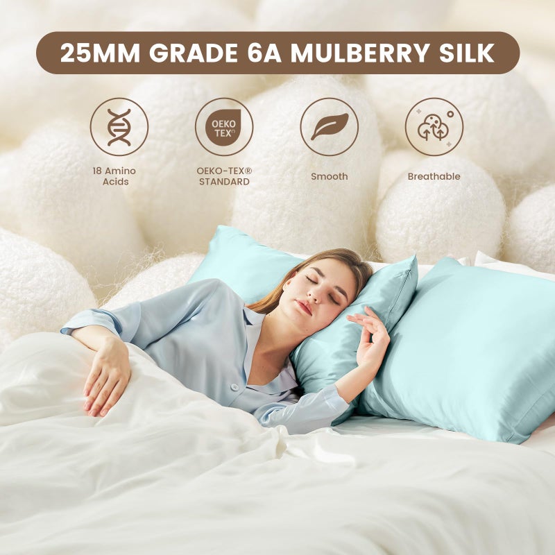 THXSILK Natural 100% Mulberry Silk Pillowcase for Hair and Skin, 25 Momme, Standard Size 20"x26" Silk Pillow Case, Soft Smooth Cooling Premium Grade 6A+ Silk Pillow Cover with Zipper(Light Blue, 1pc) - Image 2