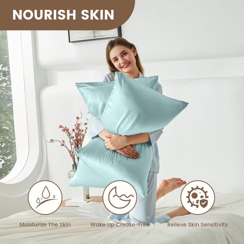 THXSILK Natural 100% Mulberry Silk Pillowcase for Hair and Skin, 25 Momme, Standard Size 20"x26" Silk Pillow Case, Soft Smooth Cooling Premium Grade 6A+ Silk Pillow Cover with Zipper(Light Blue, 1pc) - Image 3