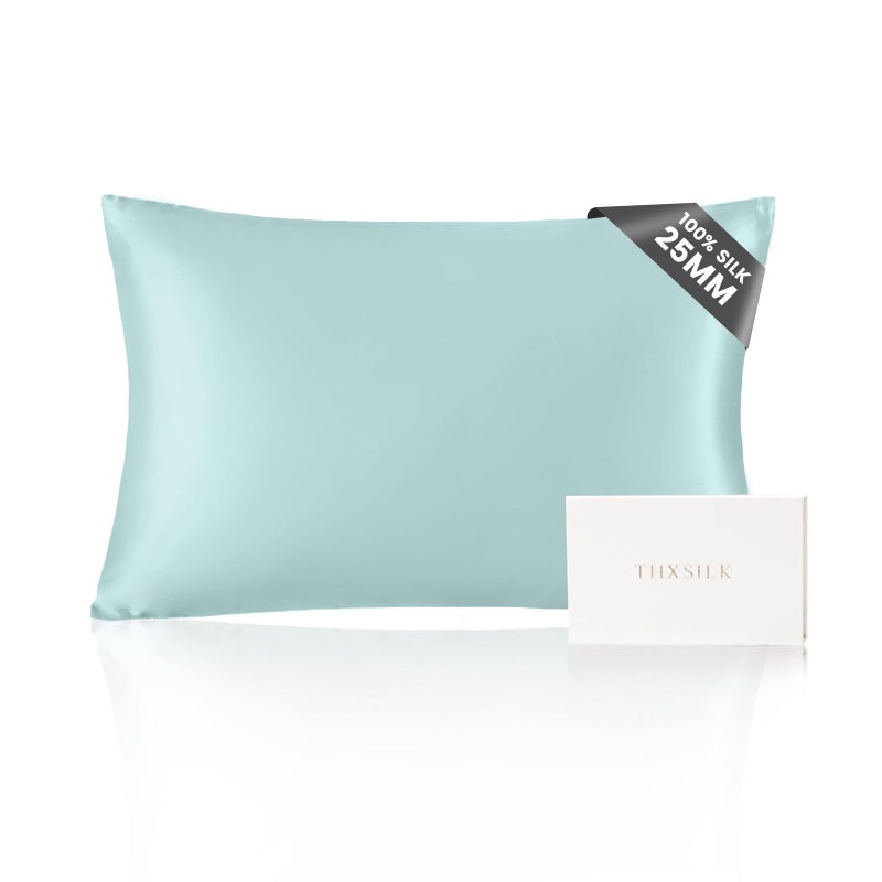THXSILK Natural 100% Mulberry Silk Pillowcase for Hair and Skin, 25 Momme, Standard Size 20"x26" Silk Pillow Case, Soft Smooth Cooling Premium Grade 6A+ Silk Pillow Cover with Zipper(Light Blue, 1pc) - Image 1