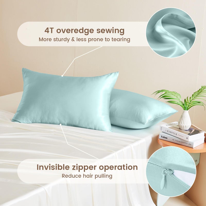 THXSILK Natural 100% Mulberry Silk Pillowcase for Hair and Skin, 25 Momme, Standard Size 20"x26" Silk Pillow Case, Soft Smooth Cooling Premium Grade 6A+ Silk Pillow Cover with Zipper(Light Blue, 1pc) - Image 5