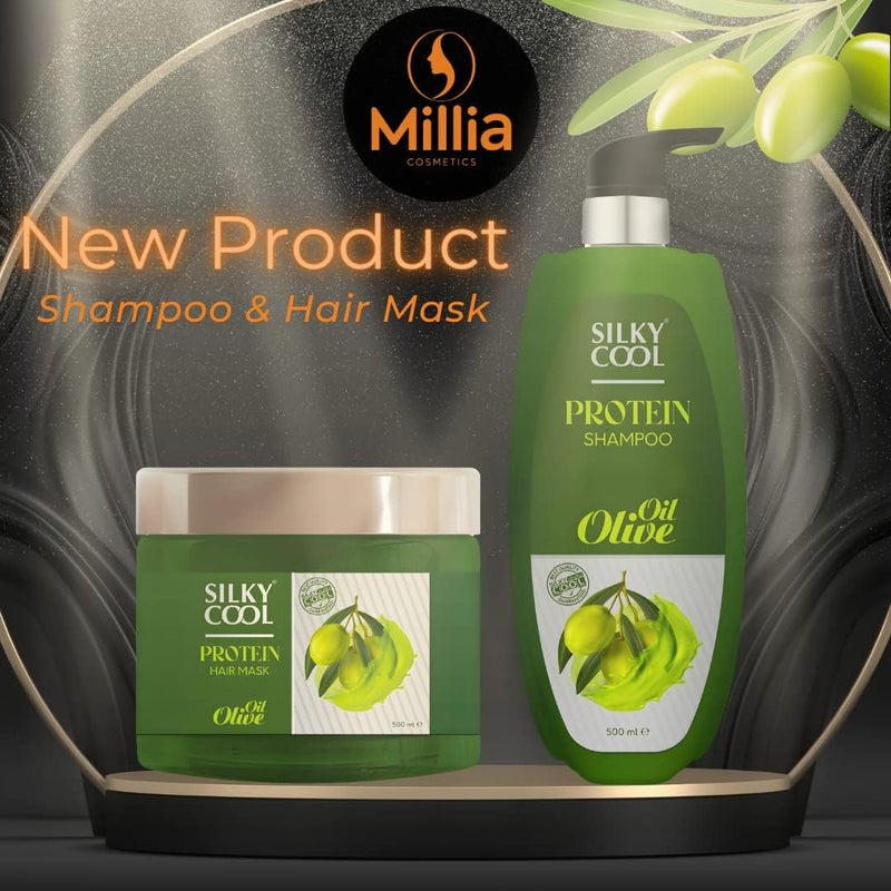 Silky Cool Protein Shampoo & Mask With Natural Olive Oil Extract - Anti Hair Loss Treatment - Image 2