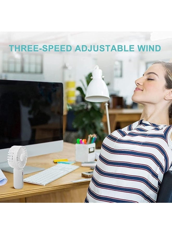 Padom Handheld Mini Fan Battery Operated Small Personal Portable Fan Speed Adjustable USB Rechargeable Fan for Kids Girls Women Men Home Office Indoor Outdoor Travelling (White) - Image 3