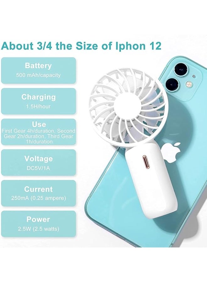 Padom Handheld Mini Fan Battery Operated Small Personal Portable Fan Speed Adjustable USB Rechargeable Fan for Kids Girls Women Men Home Office Indoor Outdoor Travelling (White) - Image 5