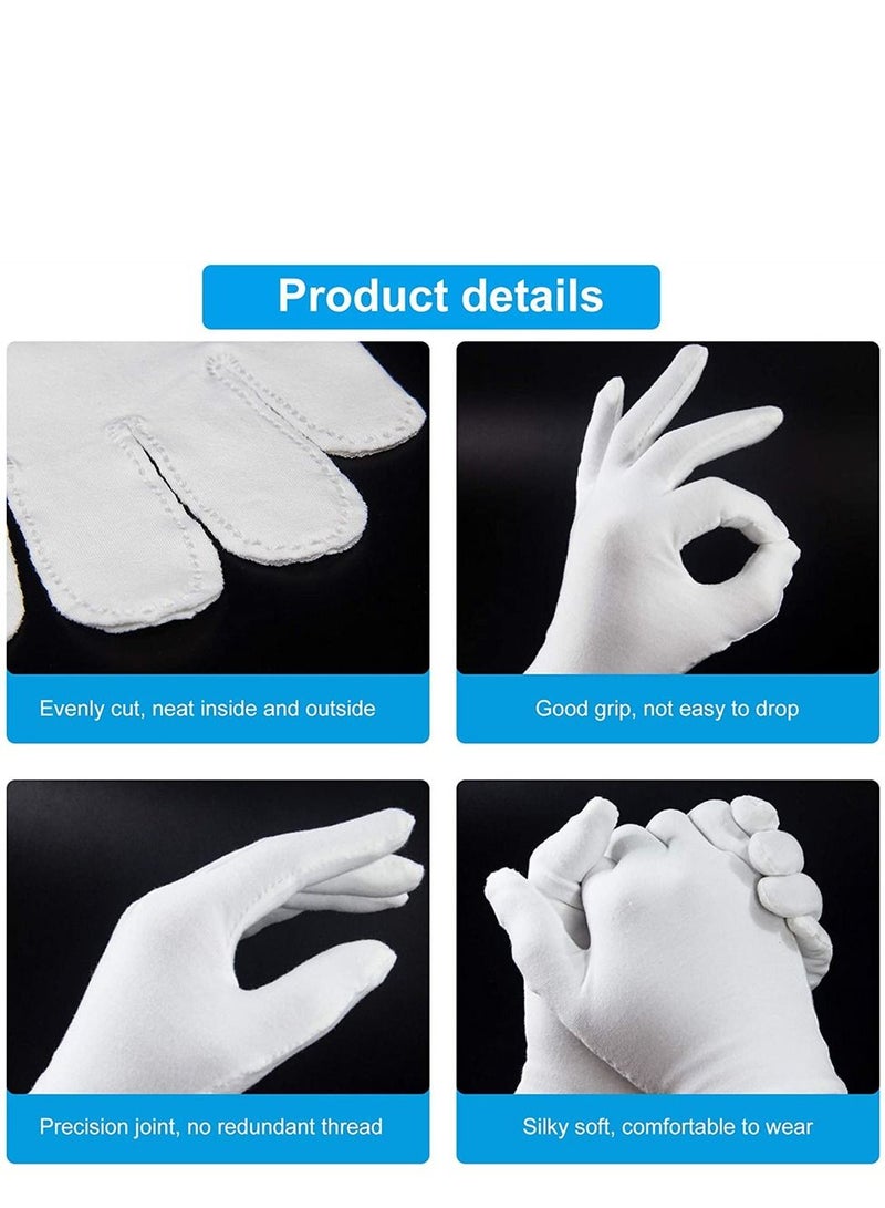5 Pairs White Cotton Gloves, White Gloves for Inspection Photo Jewelry Silver Coin Archive Serving Costume, Cotton Gloves for Dry Hands Women Men Eczema Moisturizing SPA - Image 4