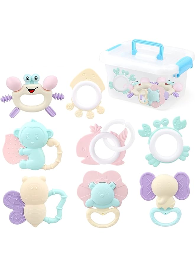 PROMASS Newborn Rattles Sensory Toys Shake and Grab Rattle Toy Early Education with Storage Box Infant Holiday Christmas Gifts for 0-12 Months (8pcs) - Image 1