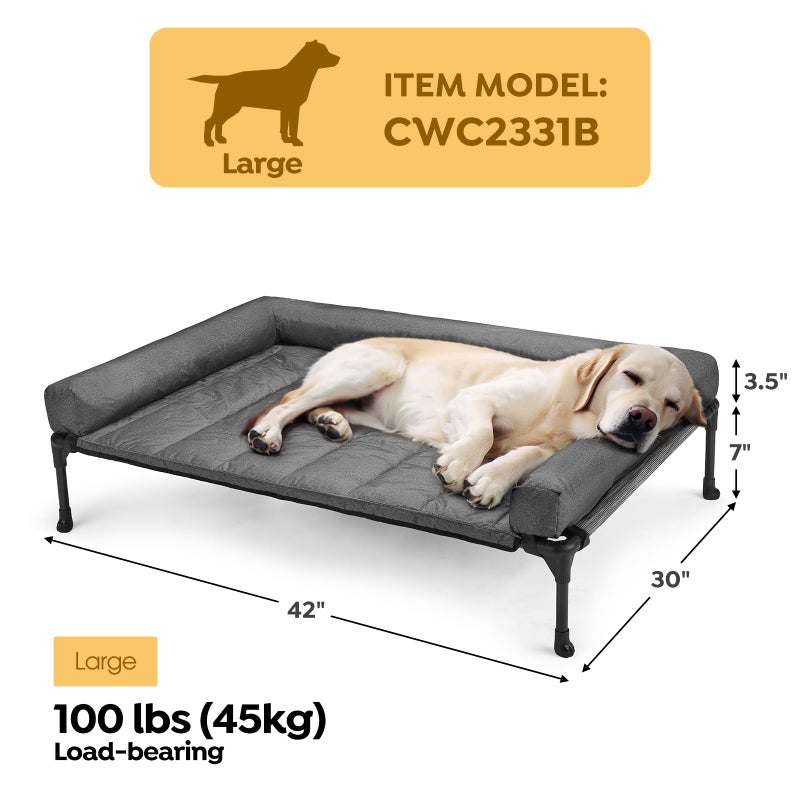 Veehoo Cooling Elevated Dog Bed Add Removable Waterproof Bolster Cushion Mat, Raised Pet Cot with Breathable Teslin Mesh, No-Slip Feet, Dog Couch Bed for Indoor Outdoor, Large, Black Silver - Image 2