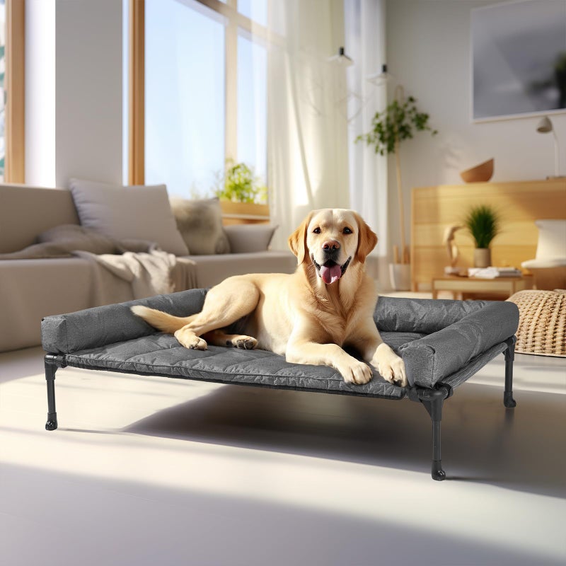 Veehoo Cooling Elevated Dog Bed Add Removable Waterproof Bolster Cushion Mat, Raised Pet Cot with Breathable Teslin Mesh, No-Slip Feet, Dog Couch Bed for Indoor Outdoor, Large, Black Silver - Image 1