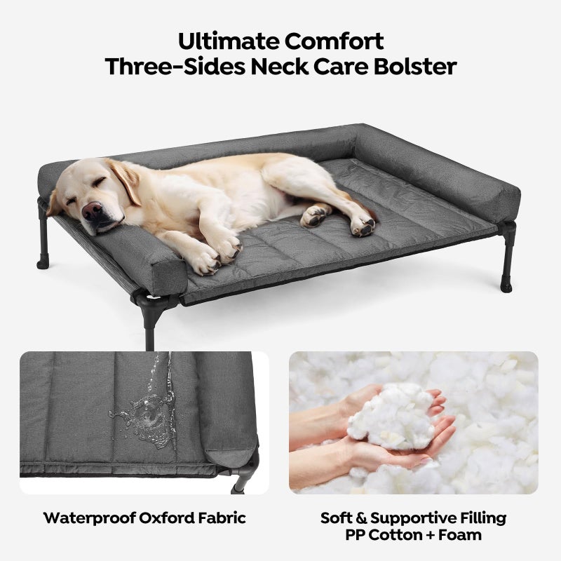Veehoo Cooling Elevated Dog Bed Add Removable Waterproof Bolster Cushion Mat, Raised Pet Cot with Breathable Teslin Mesh, No-Slip Feet, Dog Couch Bed for Indoor Outdoor, Large, Black Silver - Image 3