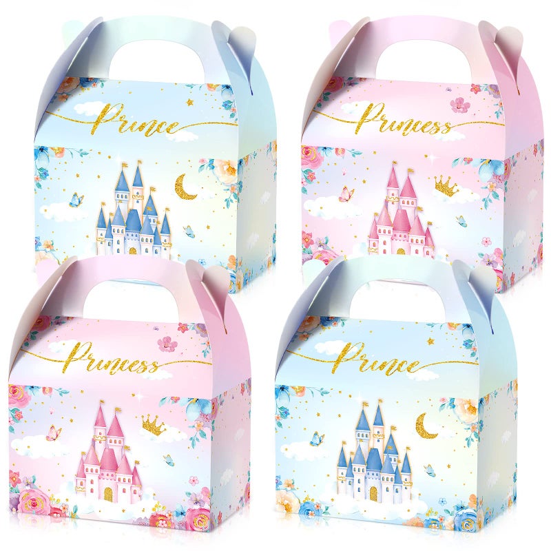Nezyo Princess and Prince Treat Boxes - Pink & Blue Crown Cardboard Goodie Boxes for Birthday Party Favors(24 Pcs,Prince and Princess) - Image 1