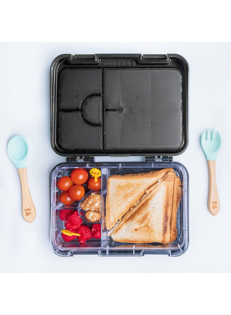 Snack Attack Space Astronaut Kids Bento Lunch Box – Convertible 4 or 6 Compartment Leakproof Stainless Steel Lunchbox with Silicone Seal – BPA-Free – Bonus Food Picks – Galaxy Artwork - Image 3