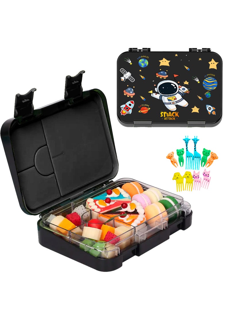 Snack Attack Space Astronaut Kids Bento Lunch Box – Convertible 4 or 6 Compartment Leakproof Stainless Steel Lunchbox with Silicone Seal – BPA-Free – Bonus Food Picks – Galaxy Artwork - Image 1