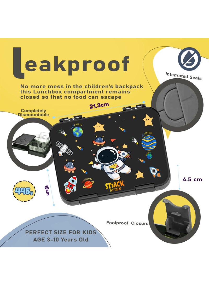 Snack Attack Space Astronaut Kids Bento Lunch Box – Convertible 4 or 6 Compartment Leakproof Stainless Steel Lunchbox with Silicone Seal – BPA-Free – Bonus Food Picks – Galaxy Artwork - Image 4