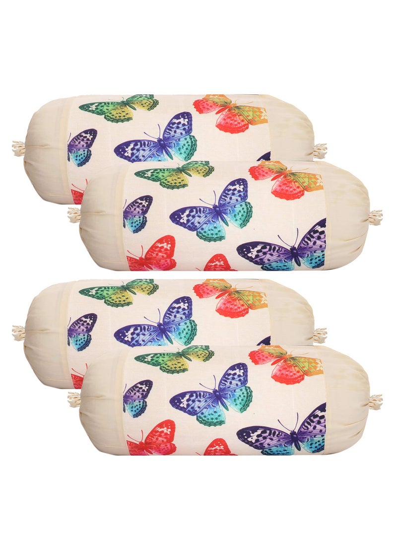 Kuber Industries Kuber Industries Butterfly Design Cotton 4 Pieces Bolster Cover Set Cream  - Image 1